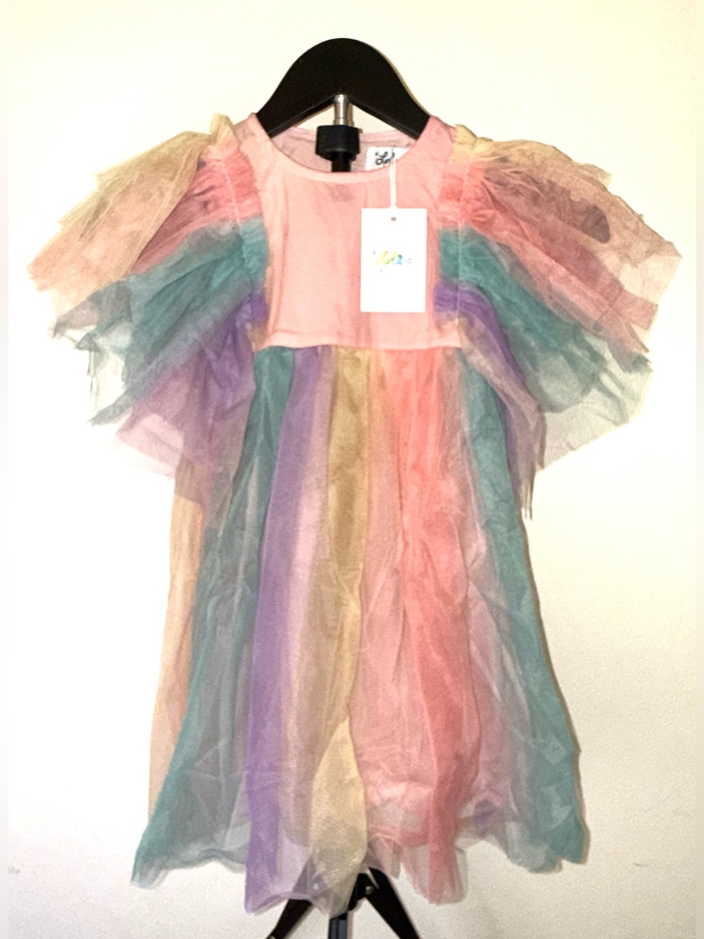 Lola + the Boys Girls Rainbow Tulle Dress Flutter Sleeve Party Dress, Sz 4, NWT